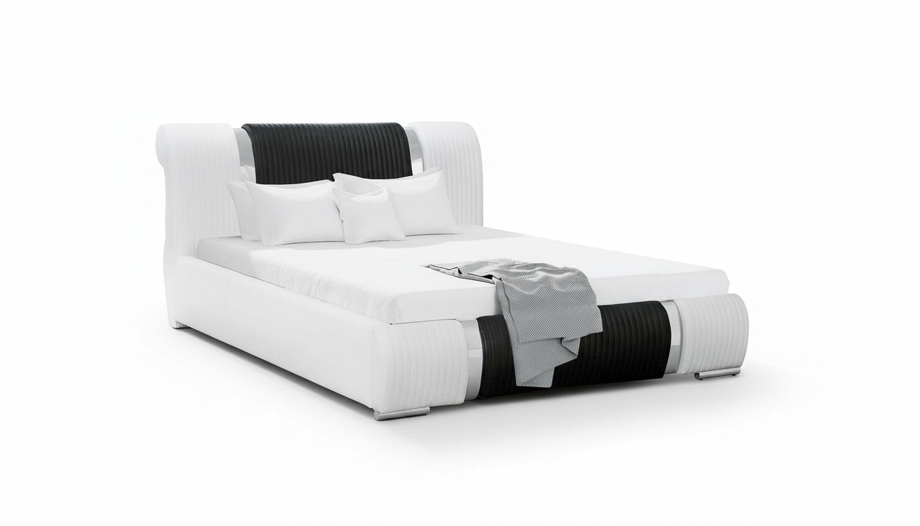 Bett Bettrahmen Doppelbett Betten Ehebett Polsterbett Chromleiste Möbwel Weiß