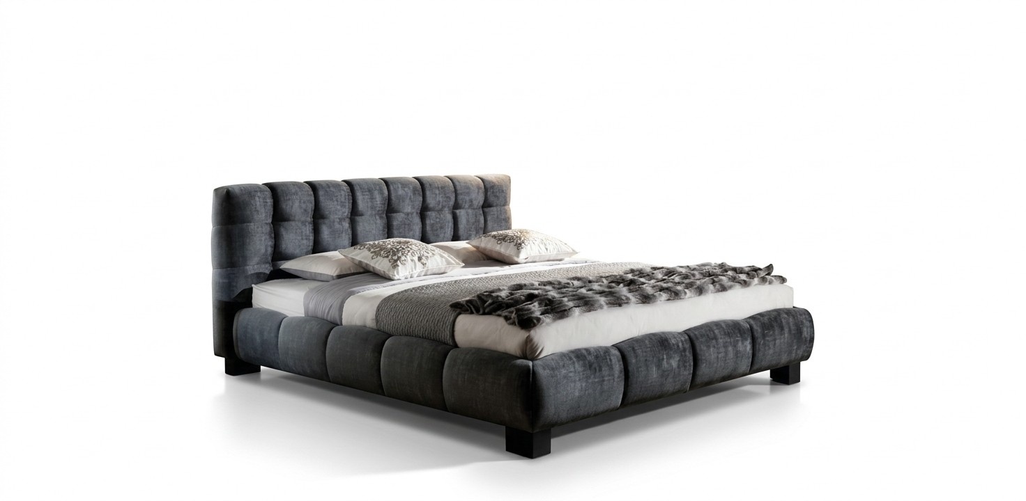 Bett Grau Schlafzimmer Möbel Textil Design 160x200cm Betten Samt