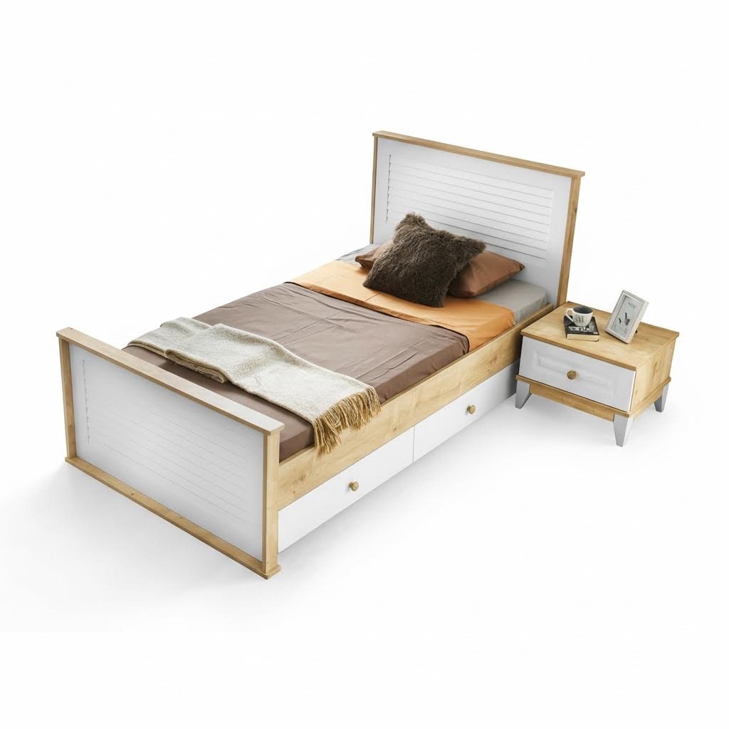 Bett + Nachttisch - Kinderzimmer Schlafzimmer Möbel Betten 2tlg. Set