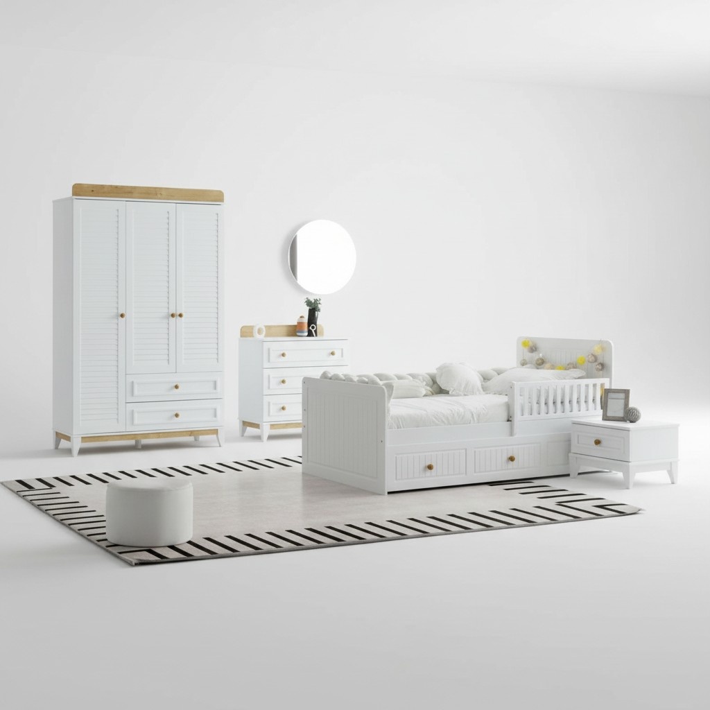 Bett Nachttisch Kommode Kleiderschrank Set Kinderzimmer Schlafzimmer