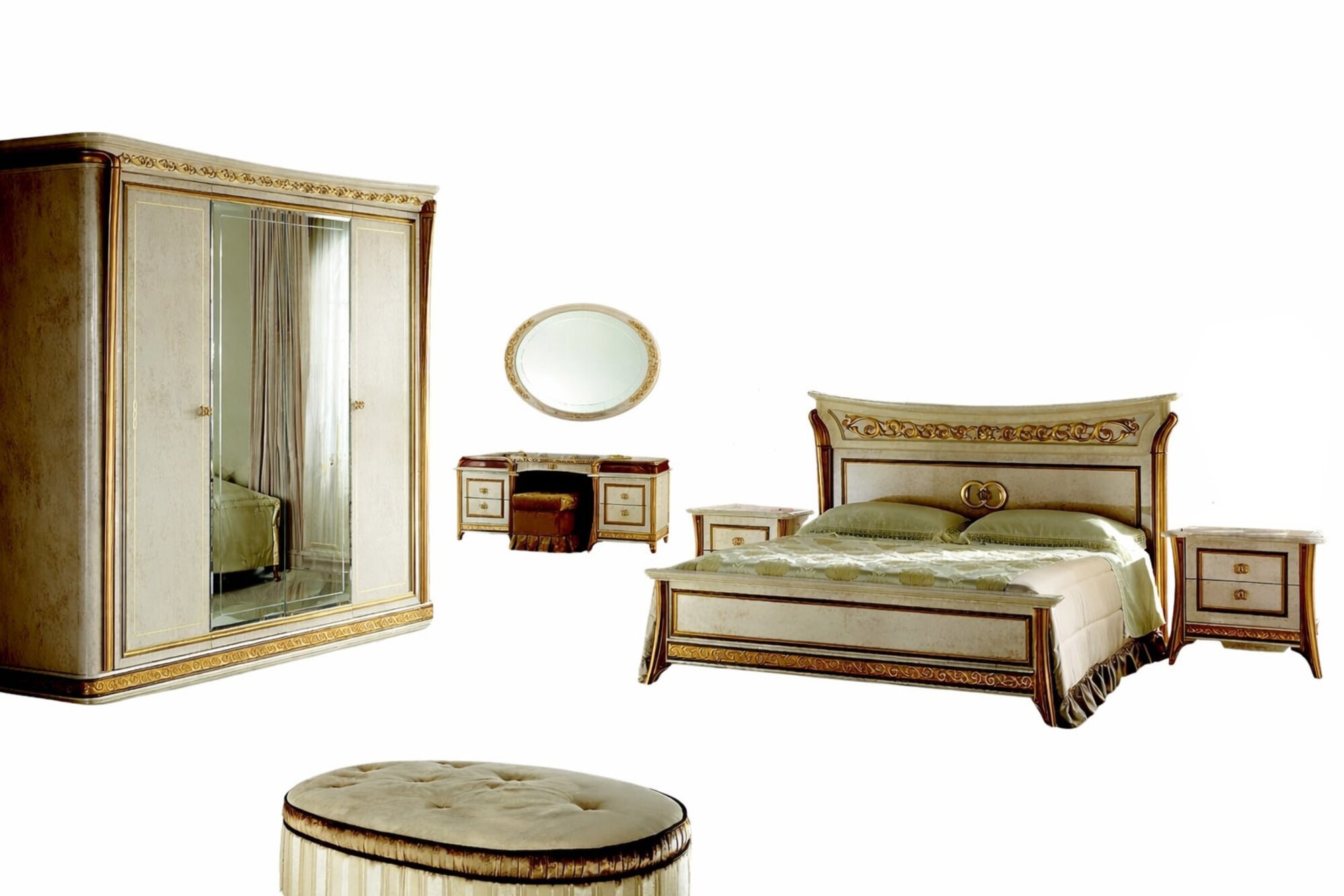 Bett + Nachttisch royal Schlafzimmer Polsterbett Rokoko Designer Möbel