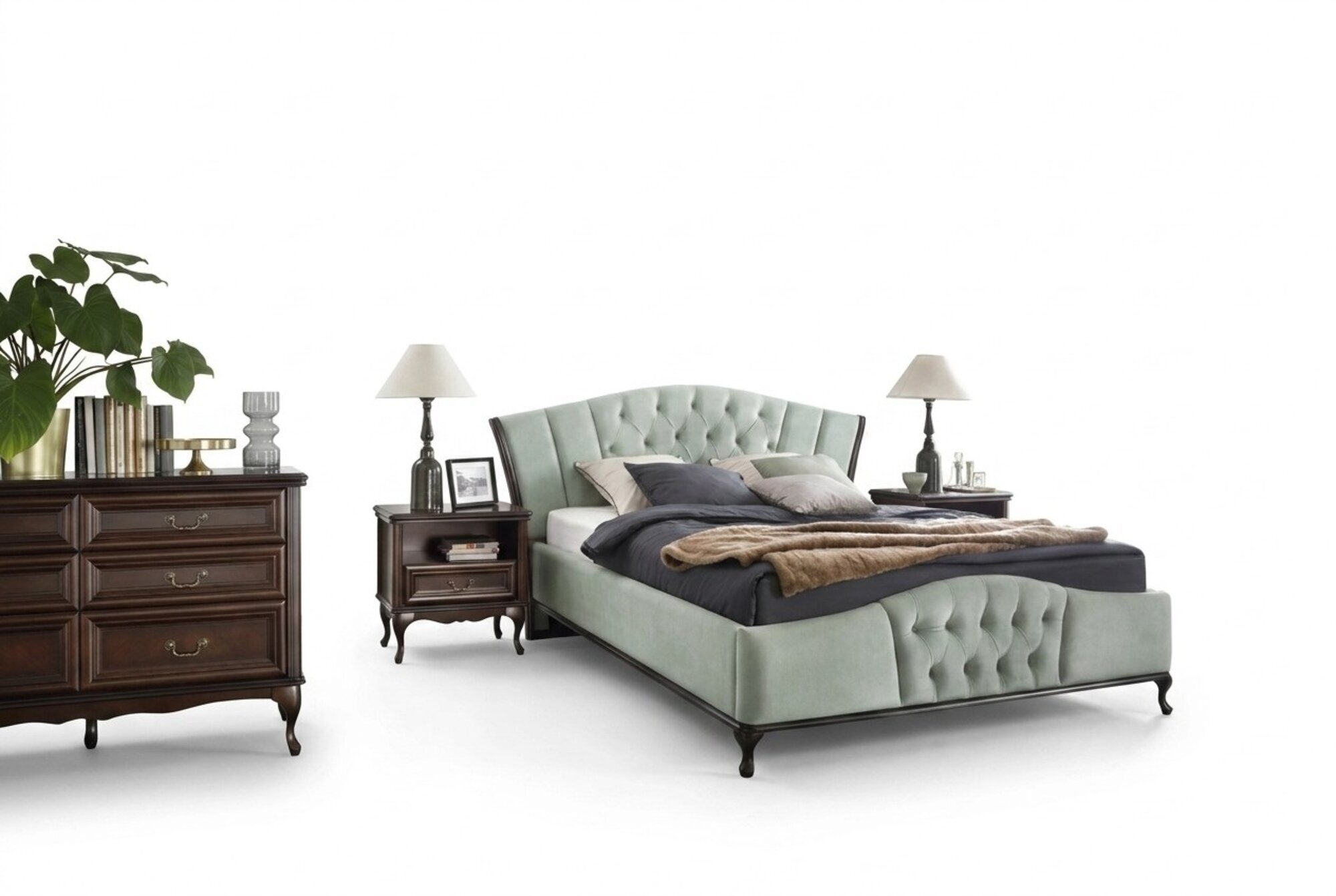 Bett Schlafzimmer Set Chesterfield Luxus Betten Möbel 2x Nachttisch 3tlg
