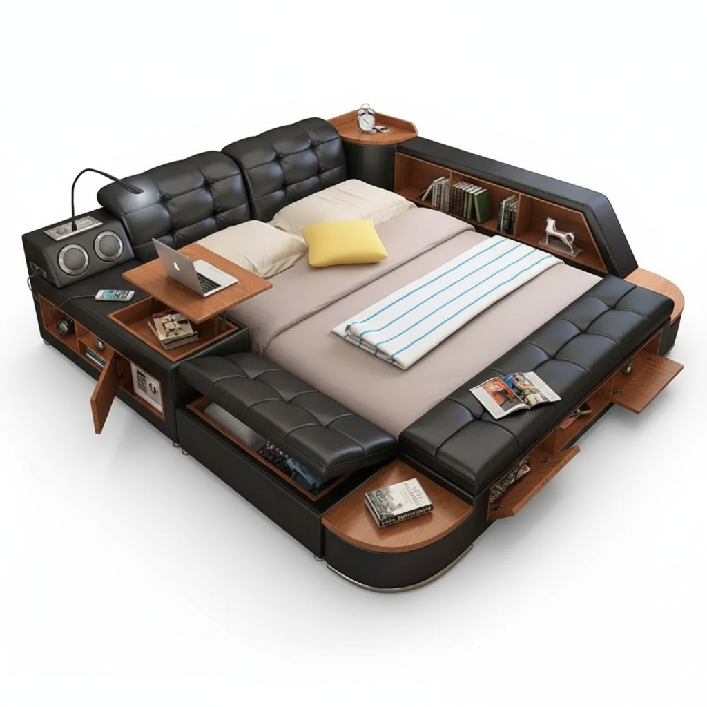 Betten Moderne Hotel Multifunktion Liege Doppel Luxus Design Leder Bett