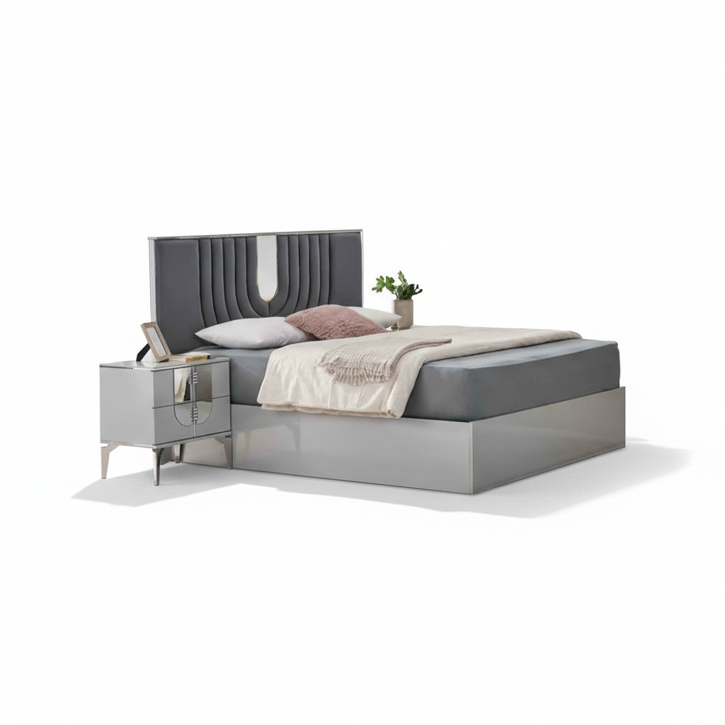 Bettrahmen Doppelbett Schlafzimmerbett Bett Grau Betten Möbel Ehebett