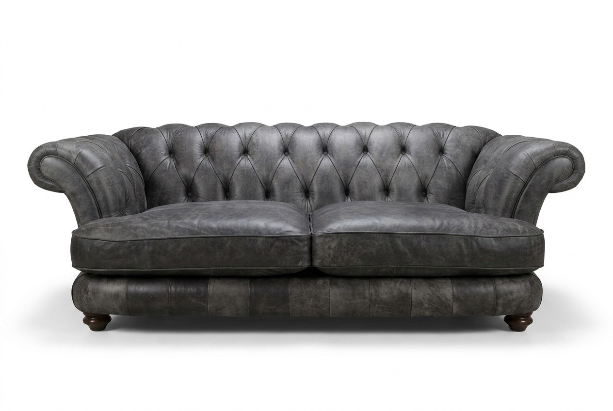 Big XXL Chesterfield Couch Tiefe Sitzflächen Polster Sofa Leder luxus