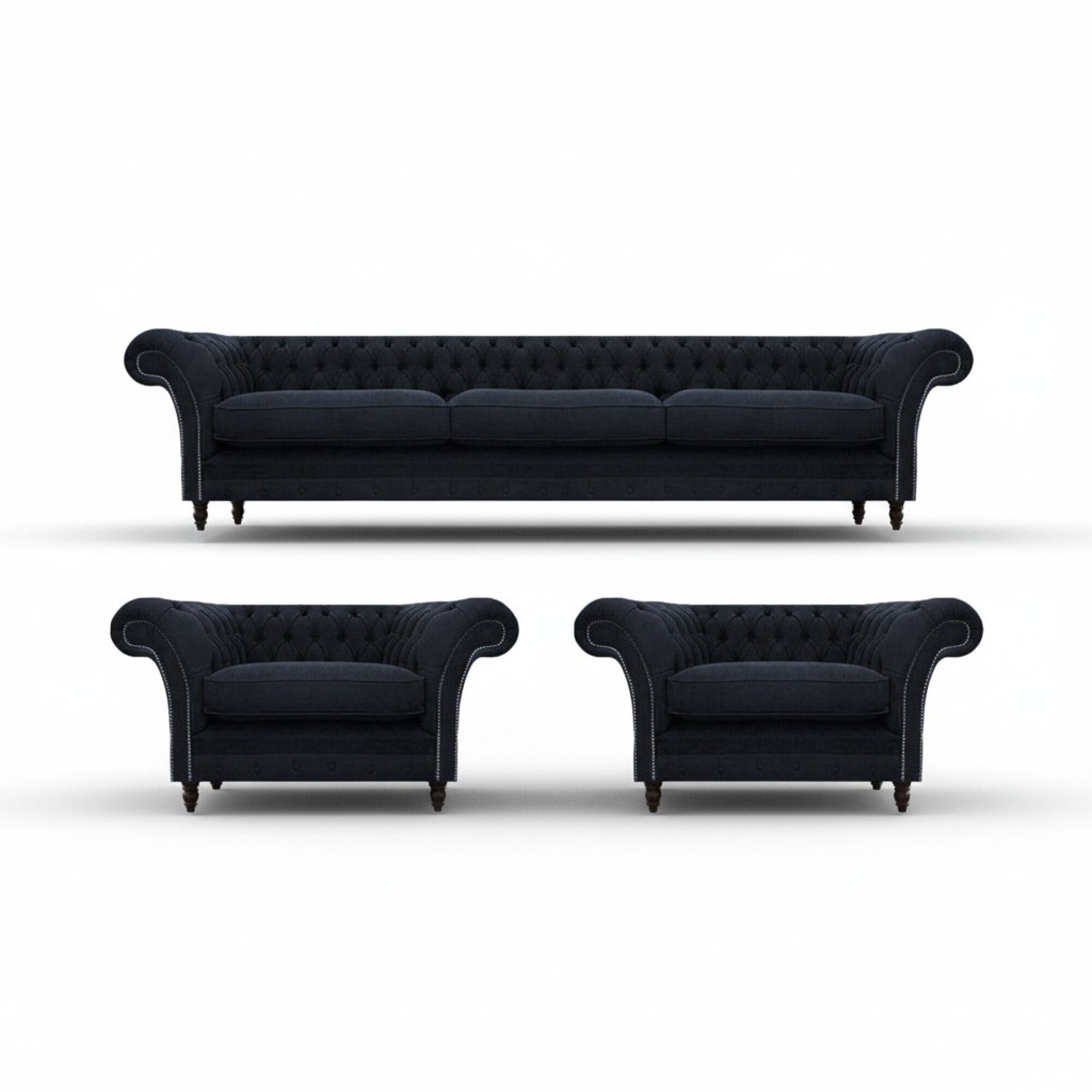 Blau Sofagarnitur 3tlg 2x Sessel Sofa Dreisitze Couch Einrichtung Chesterfield