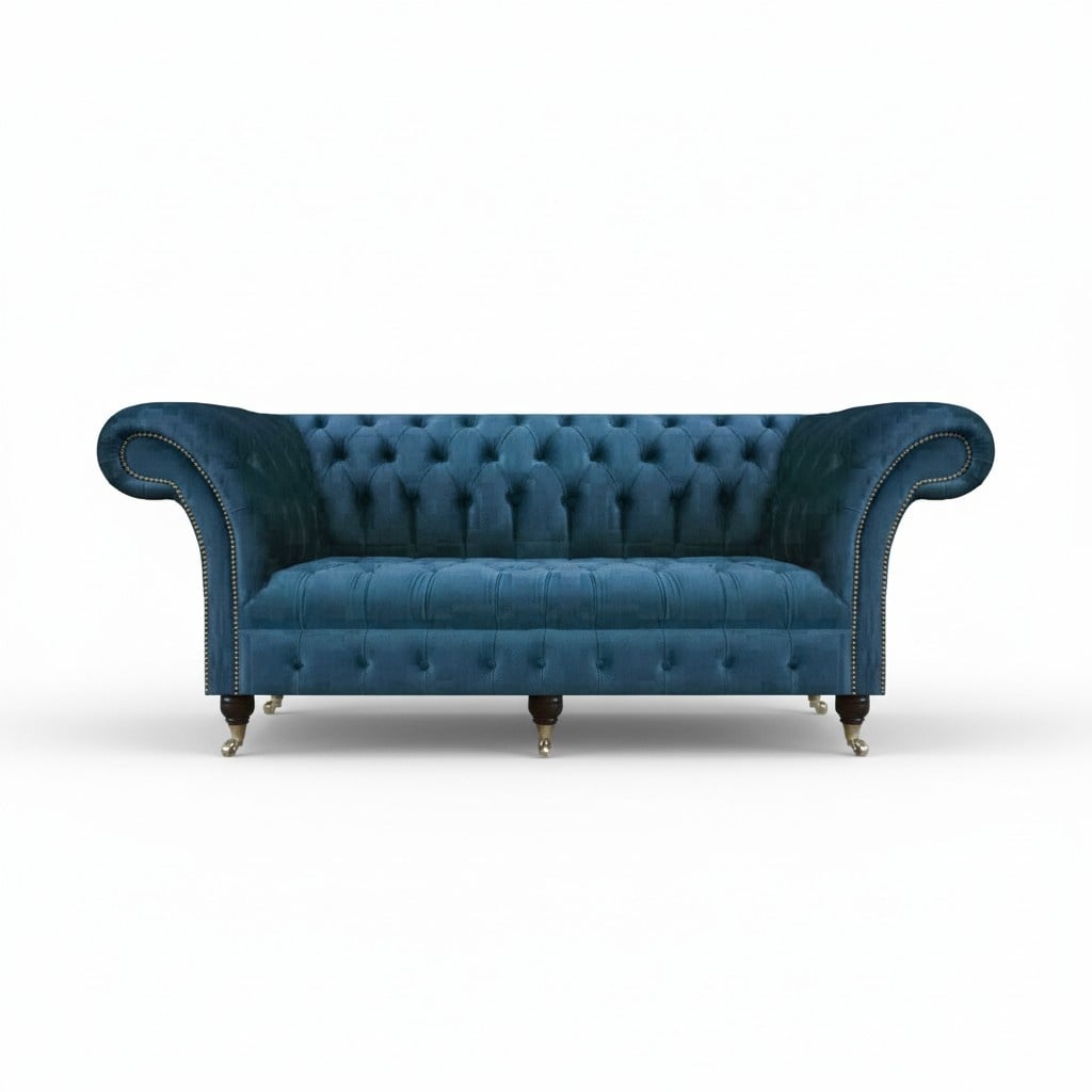 Blau Textil Chesterfield Dreisitze Sofa Couch Sitzmöbel Designer Modern Neu