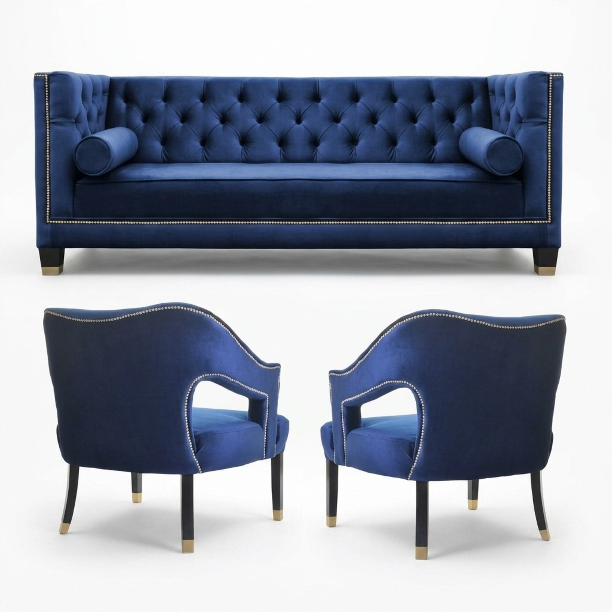 Blaue Chesterfield Sessel xxl Big Textil Stoff Couchen Möbel Garnturen Samt Neu