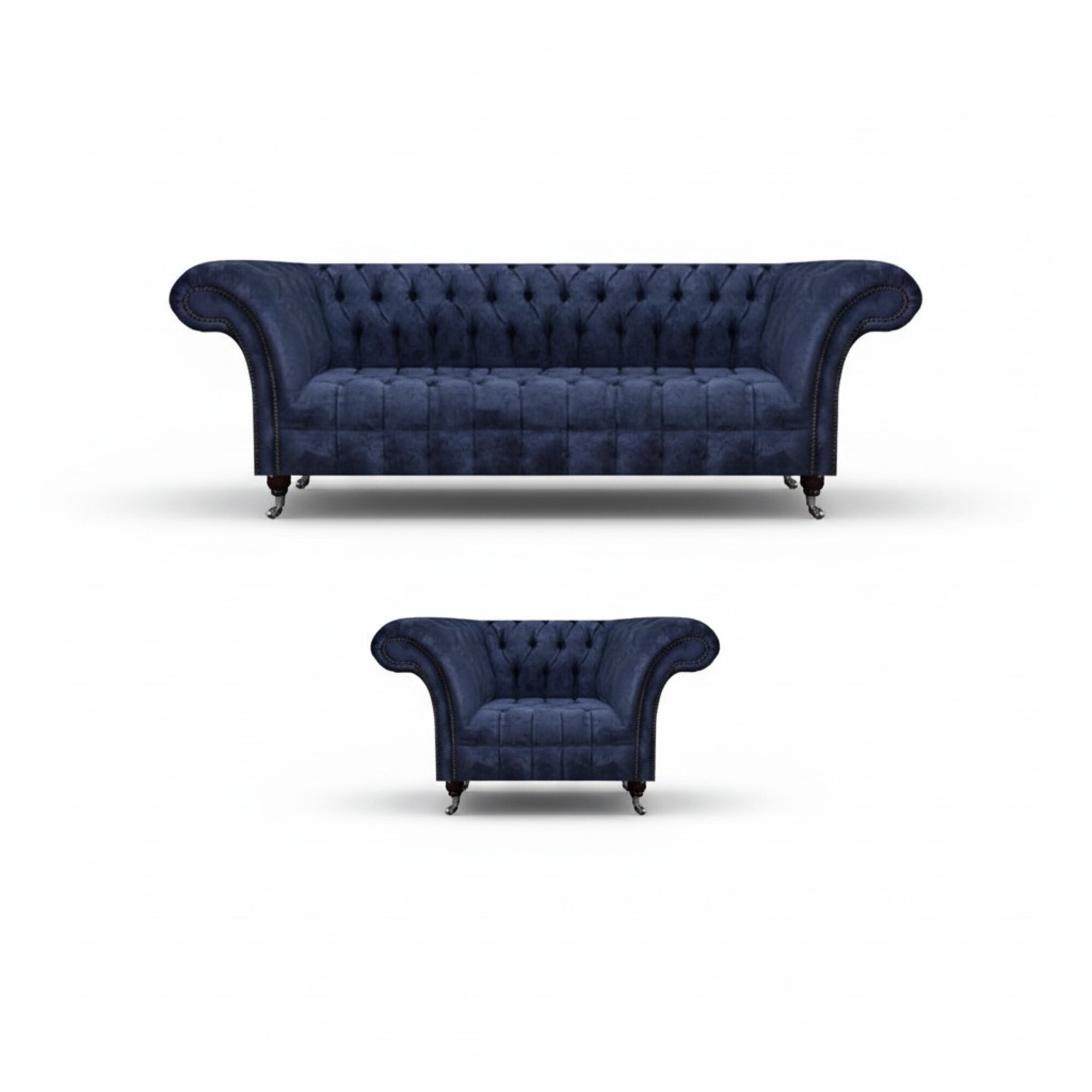 Blaue Chesterfield Stoffgarnitur Wohnzimmer Polster Sitzmöbel 2tlg Set