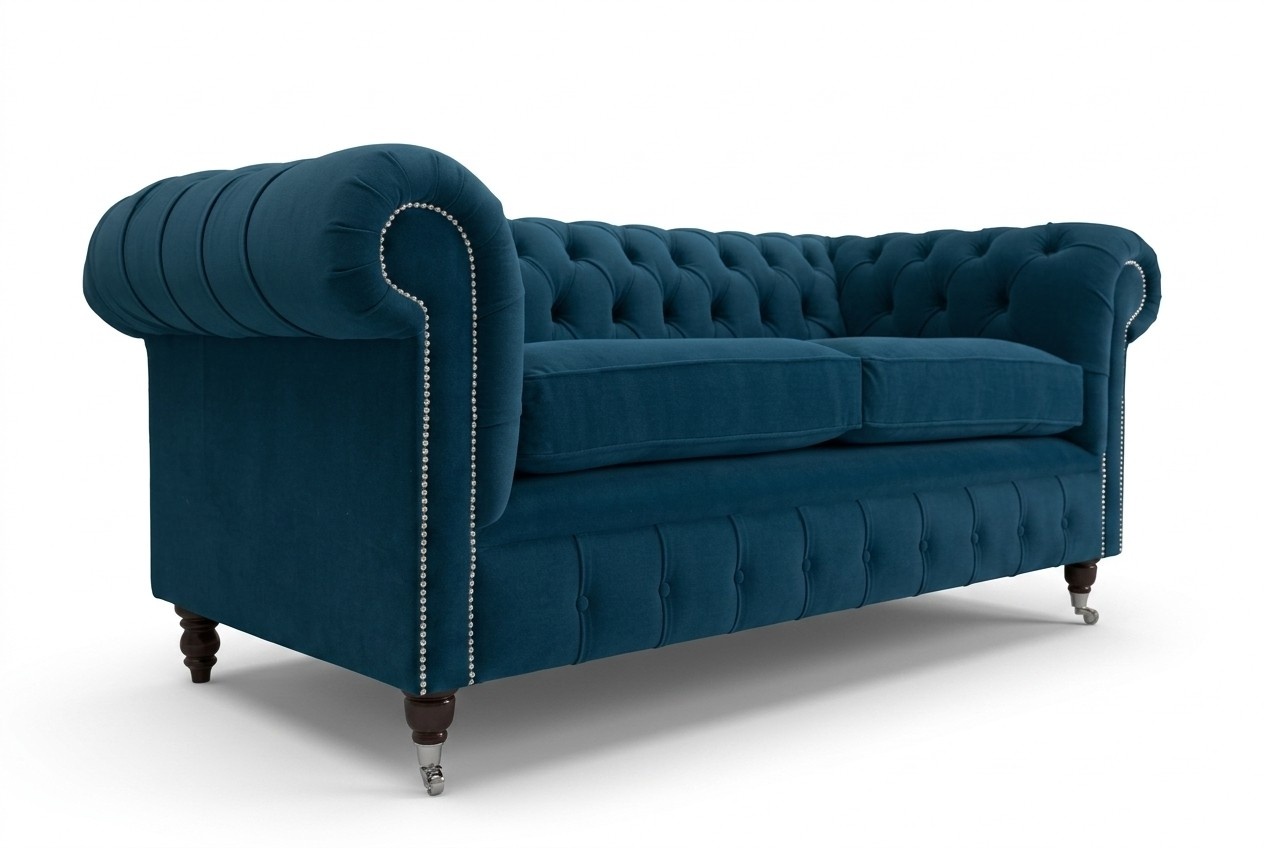 Blaue Chesterfield Stoffsofa Couch Couchen Sofa Sitz Sofas Textil Neu Polster