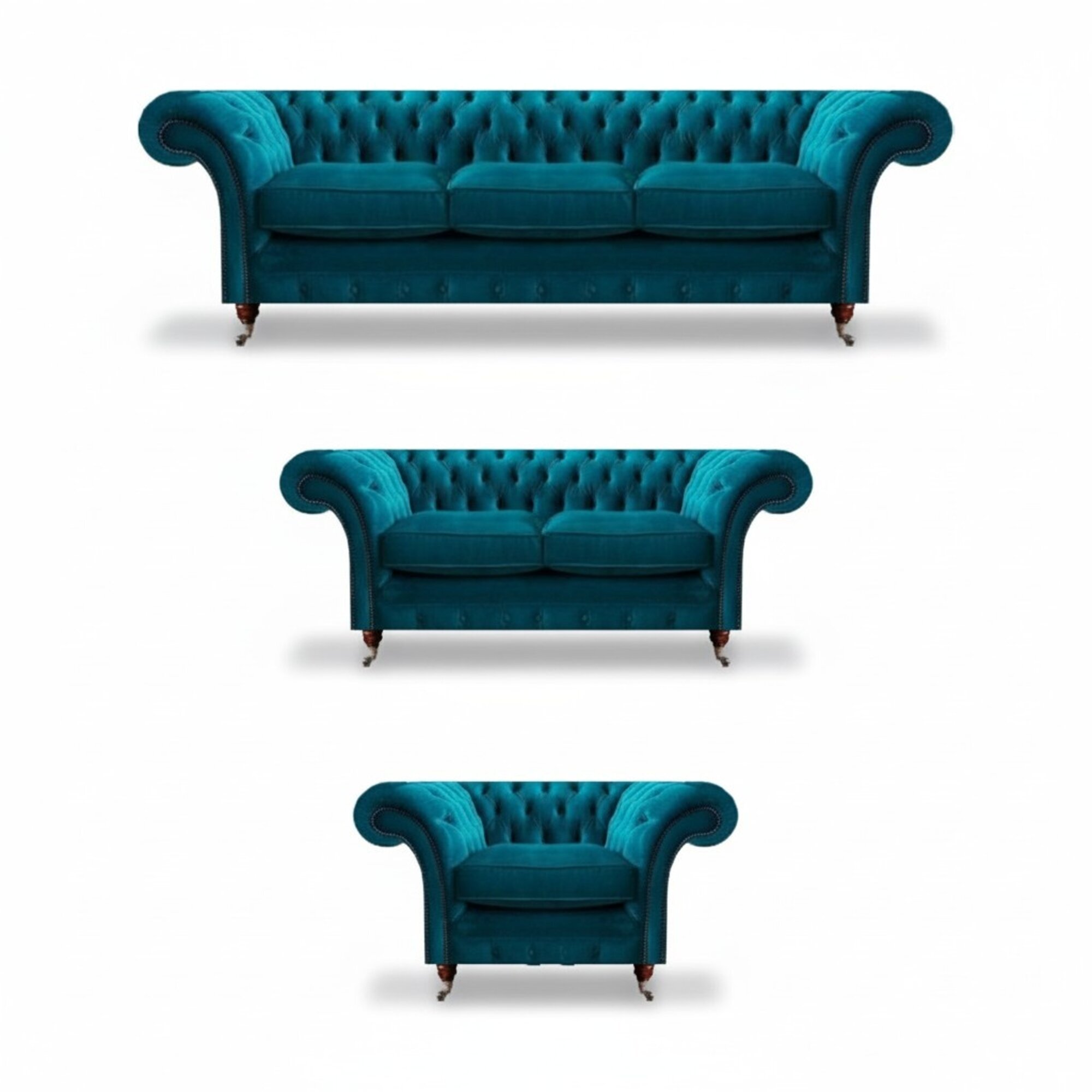 Blaue Designer Chesterfield Posltermöbel Wohnzimmer Textil Couchen 3tlg