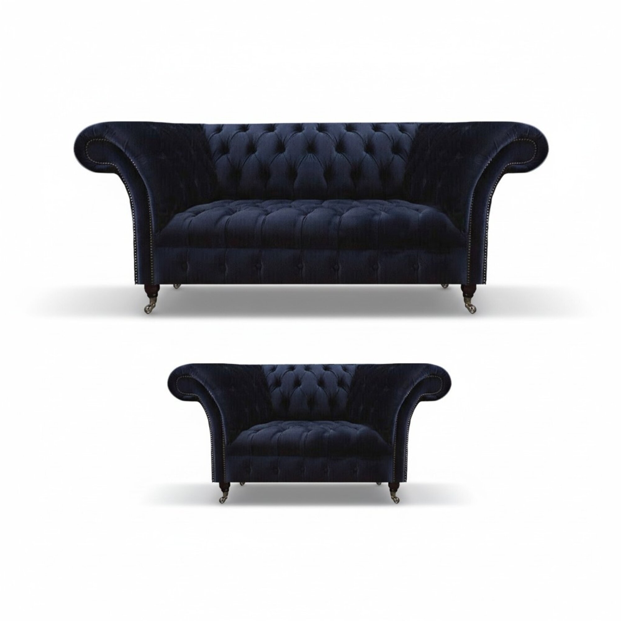 Blaue Wohnzimmer Chesterfield Couchen Designer Polstermöbel Sofas 2tlg