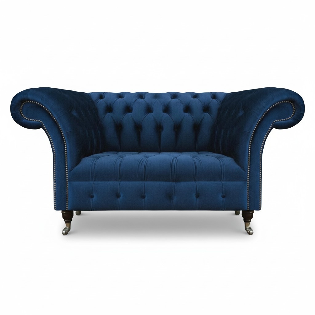 Blauer Chesterfield Zweisitzer Wohnzimmer Polster Sitzmöbel Luxus Couch