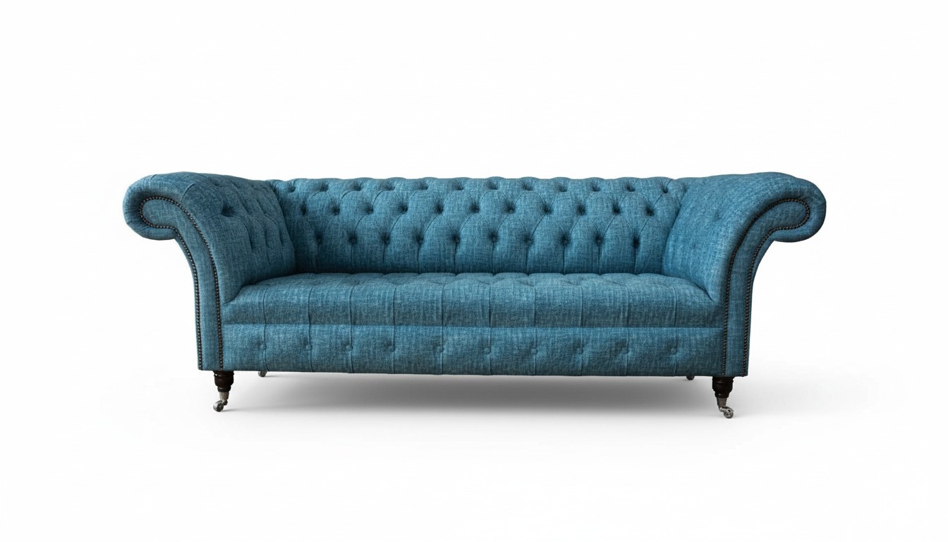 Blauer Dreisitzer Samt Couch Wohnzimmer Couchen Sofa Sitzmöbel Sofa Chesterfield