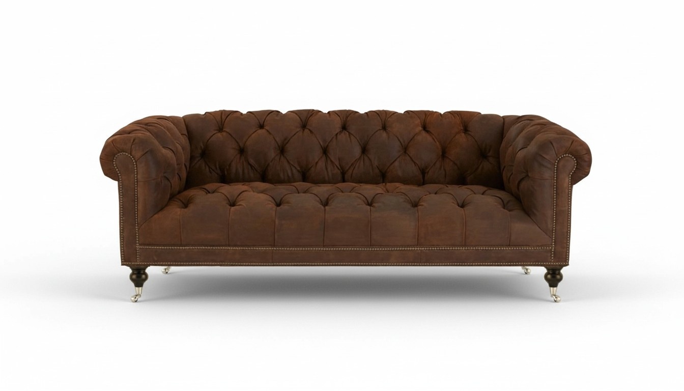 Braun Dreisitzer Chesterfield Modern Design Leder Sofa Design Möbel Samt Stoff