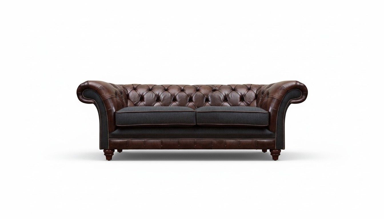 Braun-Grauer Chesterfield Edler Zweisitzer Wohnzimmer Polstercouchen