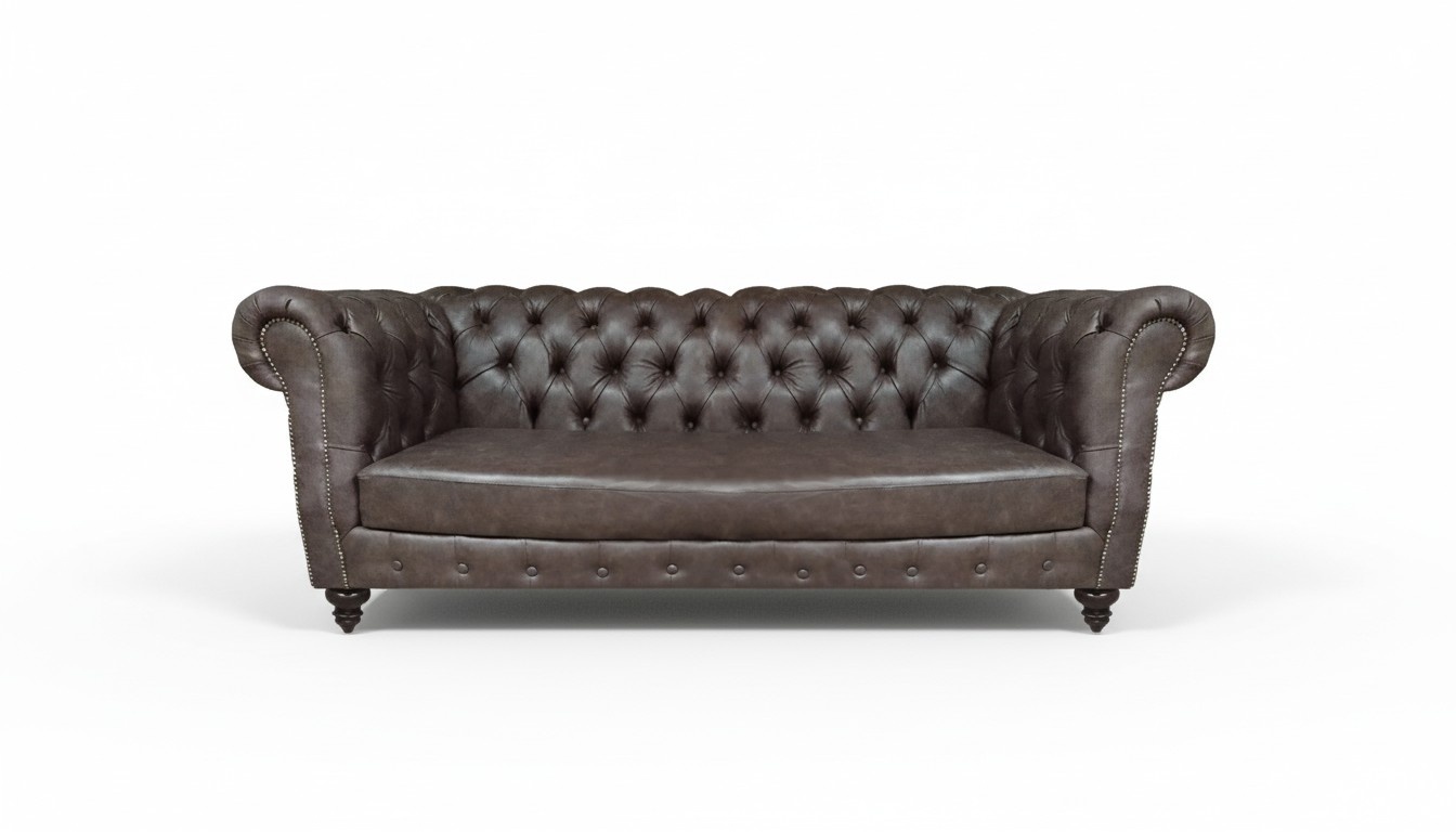 Braun Leder Sofa Dreisitze Couch Einrichtung Wohnzimmer Chesterfield