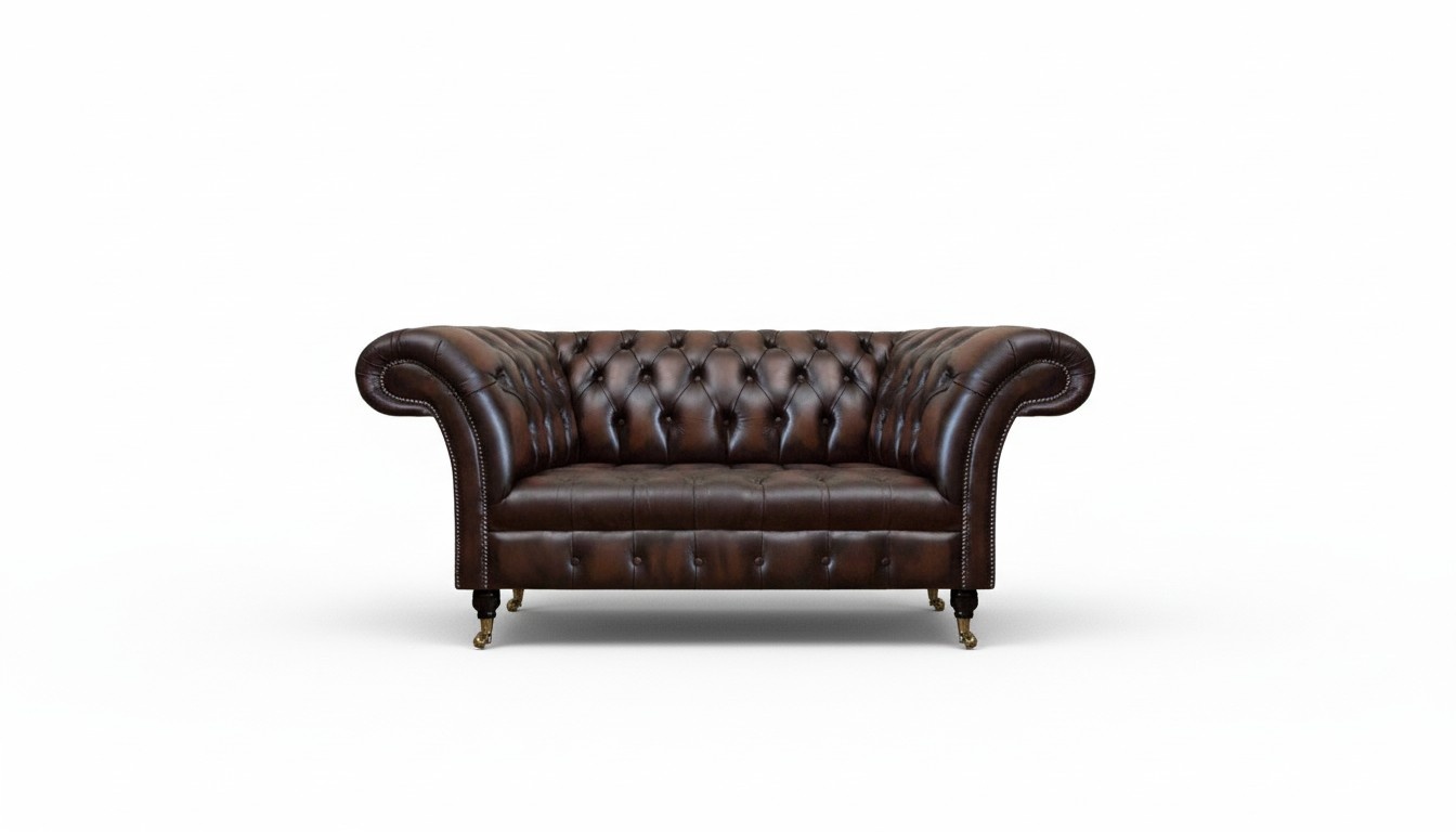 Braun Luxus Leder Sofa Zweisitzer Couch Wohnzimmer Polstermöbel Chesterfield