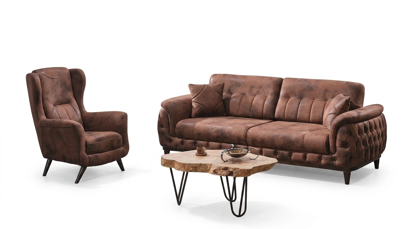 Braun Sofagarnitur Sofa Dreisitzer Couchen Design Sessel Wohnzimmer