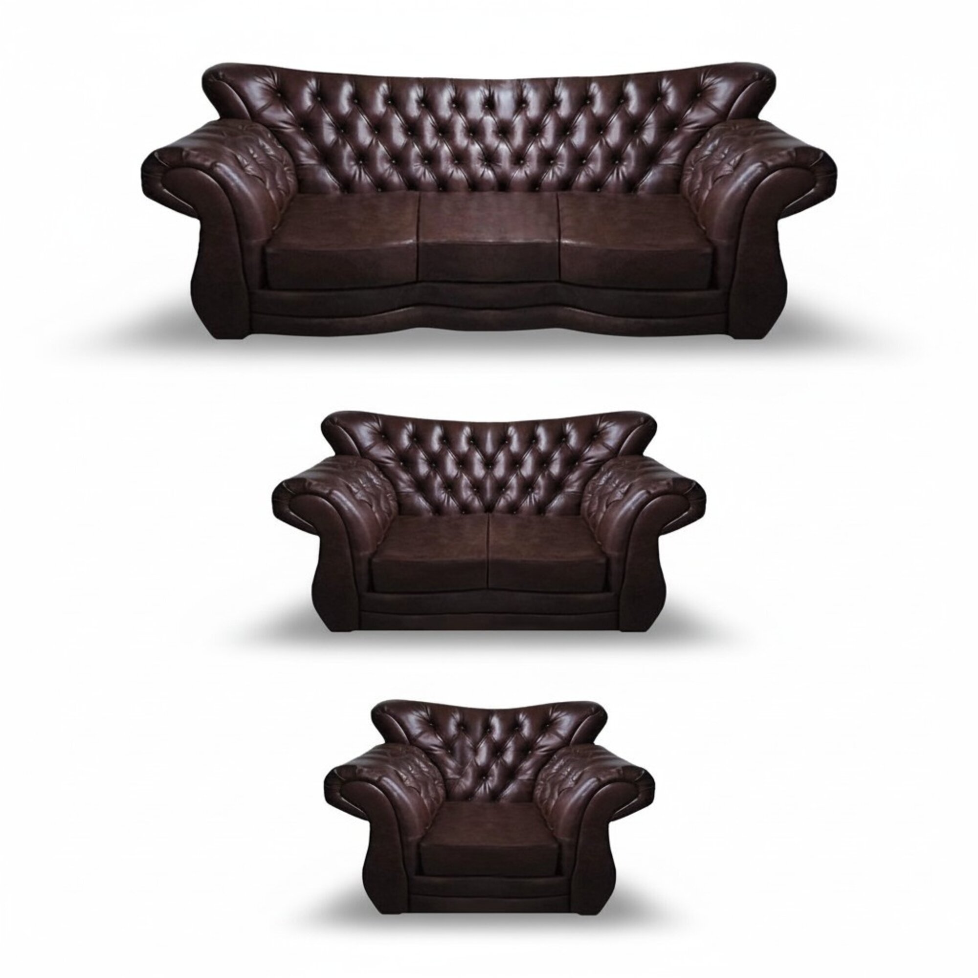Braun Sofas Komplett 3tlg Leder Sitzmöbel Wohnzimmer Chesterfield Design Möbel