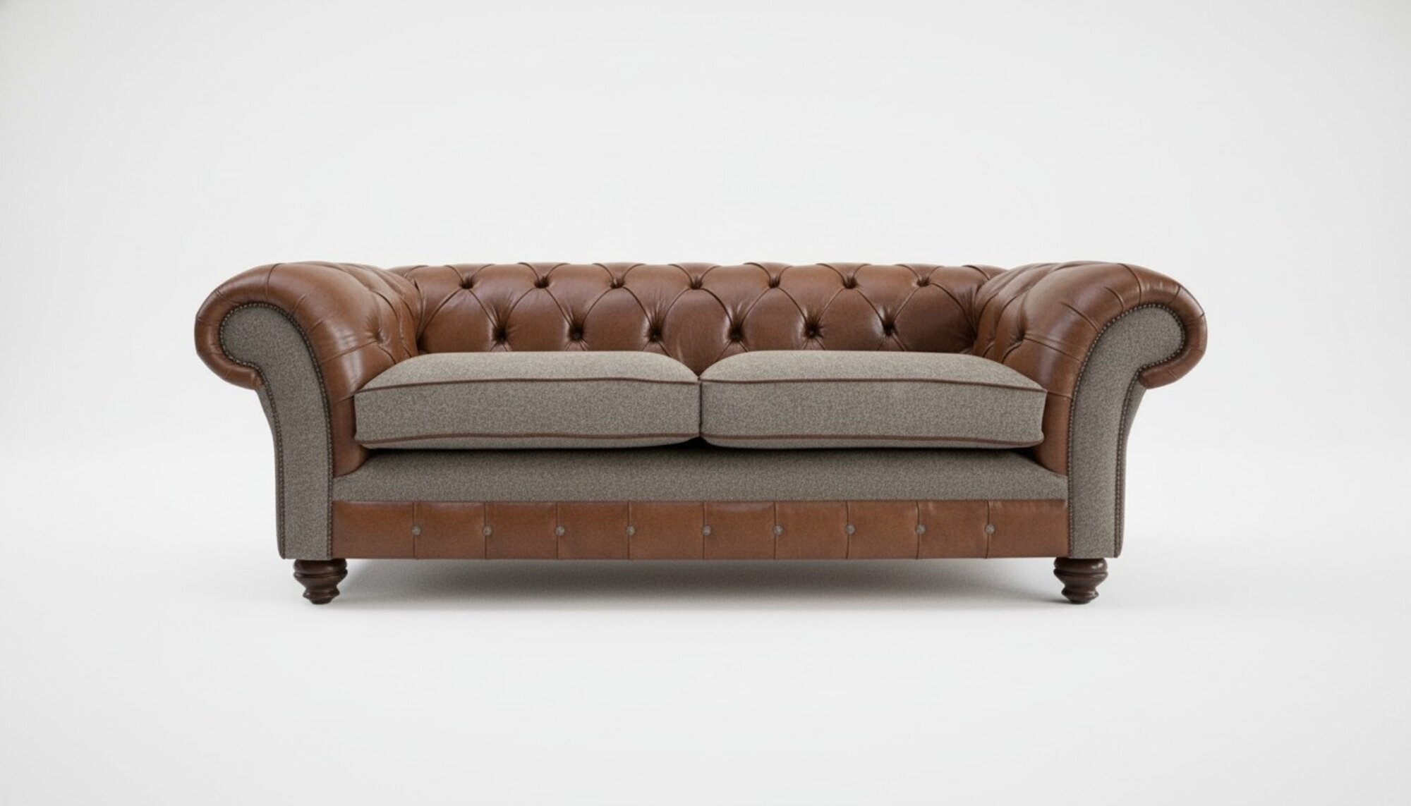 Braune 3 Sitzer Chestrerfield Leder Sofa Couch Polster Garnitur Textil