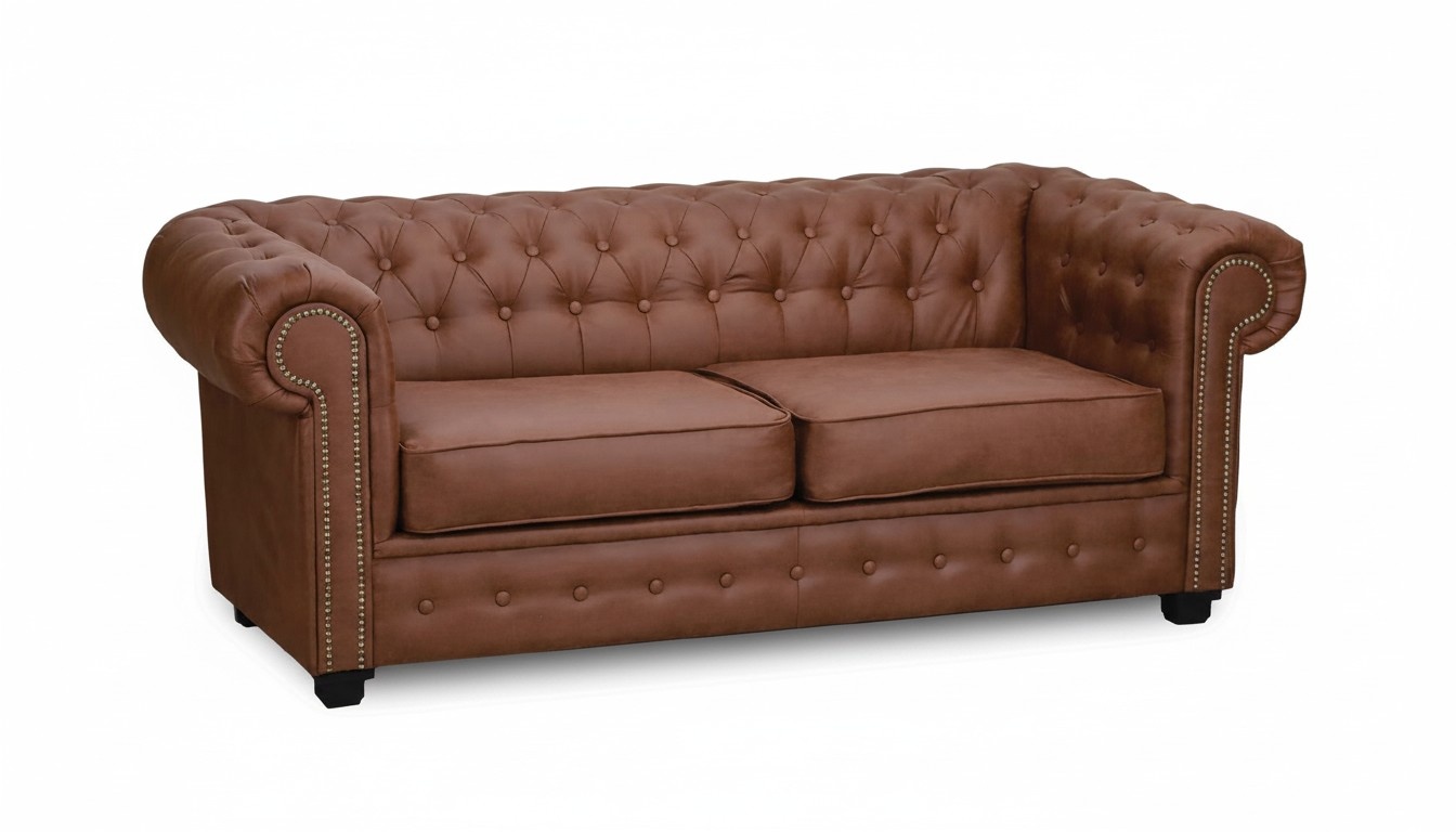 Braune Chesterfield Couch Polster Möbel Zweisitzer Couchen Sofas Stoff Textil