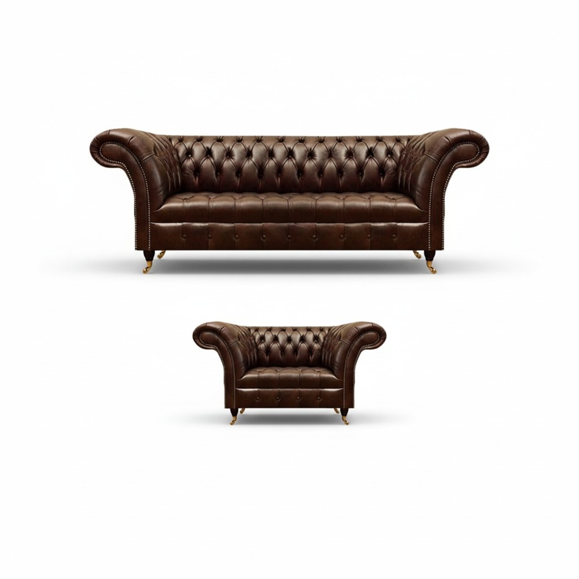 Braune Chesterfield Kunstleder Garnitur Leder Dreisitzer Designer Sessel