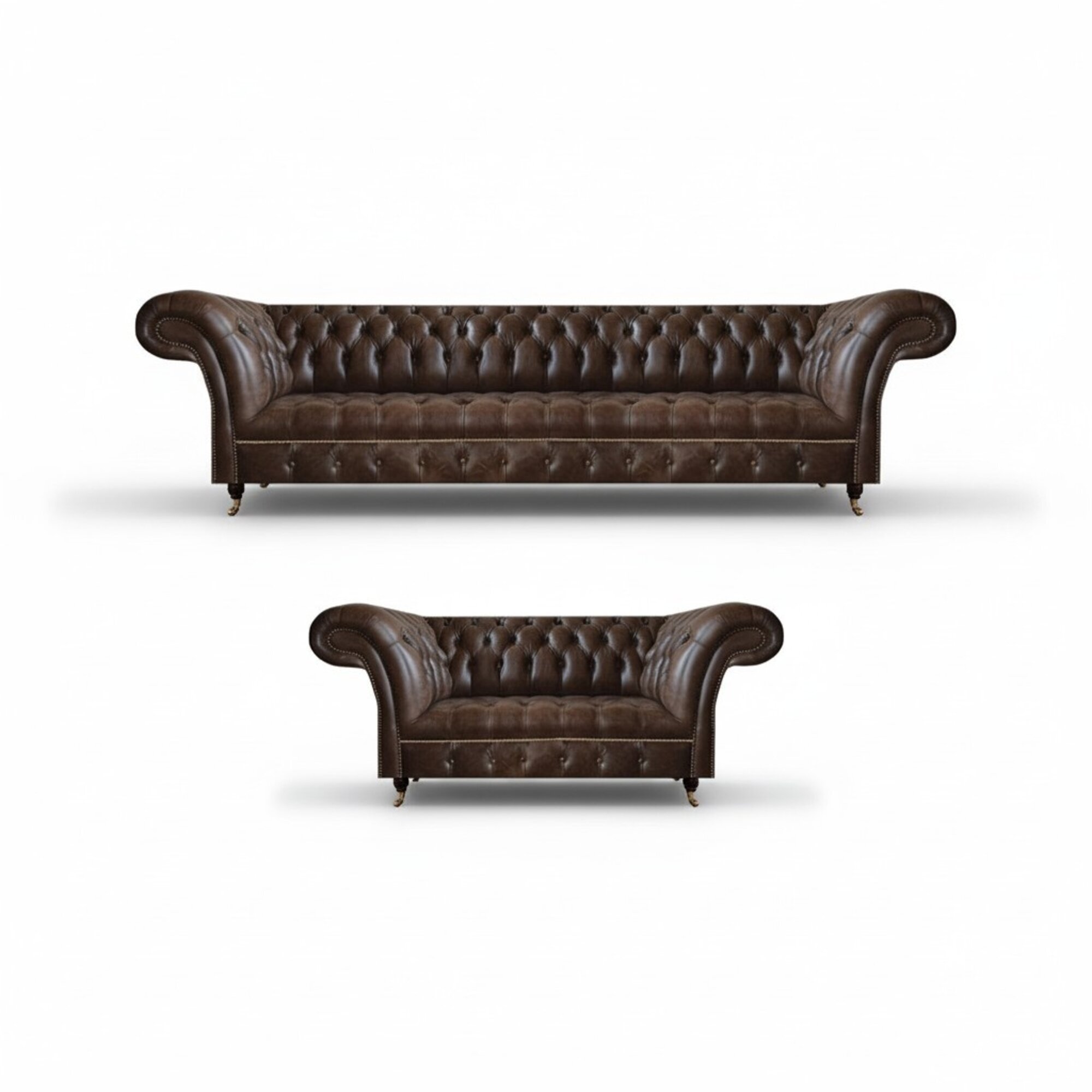 Braune Chesterfield Kunstleder Sofas Designer Wohnzimmer Couchen 2tlg