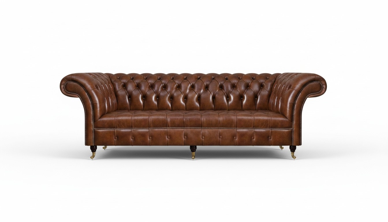 Braune Chesterfield Ledercouch Edle Couchen 3-Sitzer Wohnzimmer Möbel
