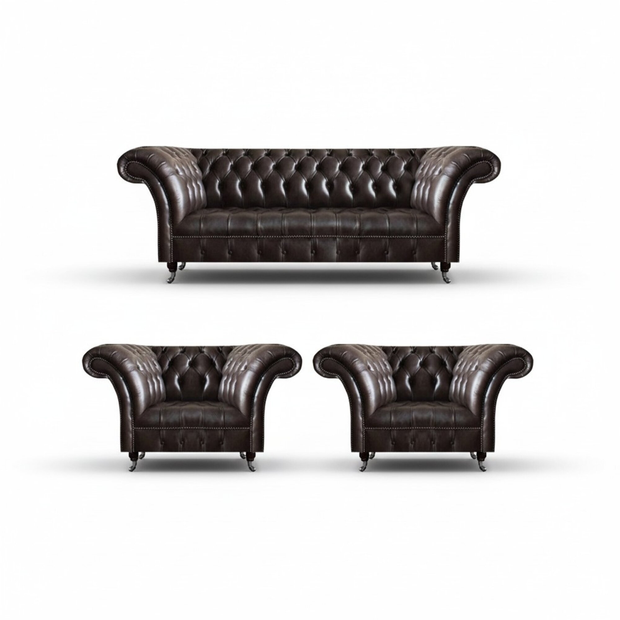 Braune Chesterfield Ledercouchen Wohnzimmer Garnitur Designer Sitzgruppe