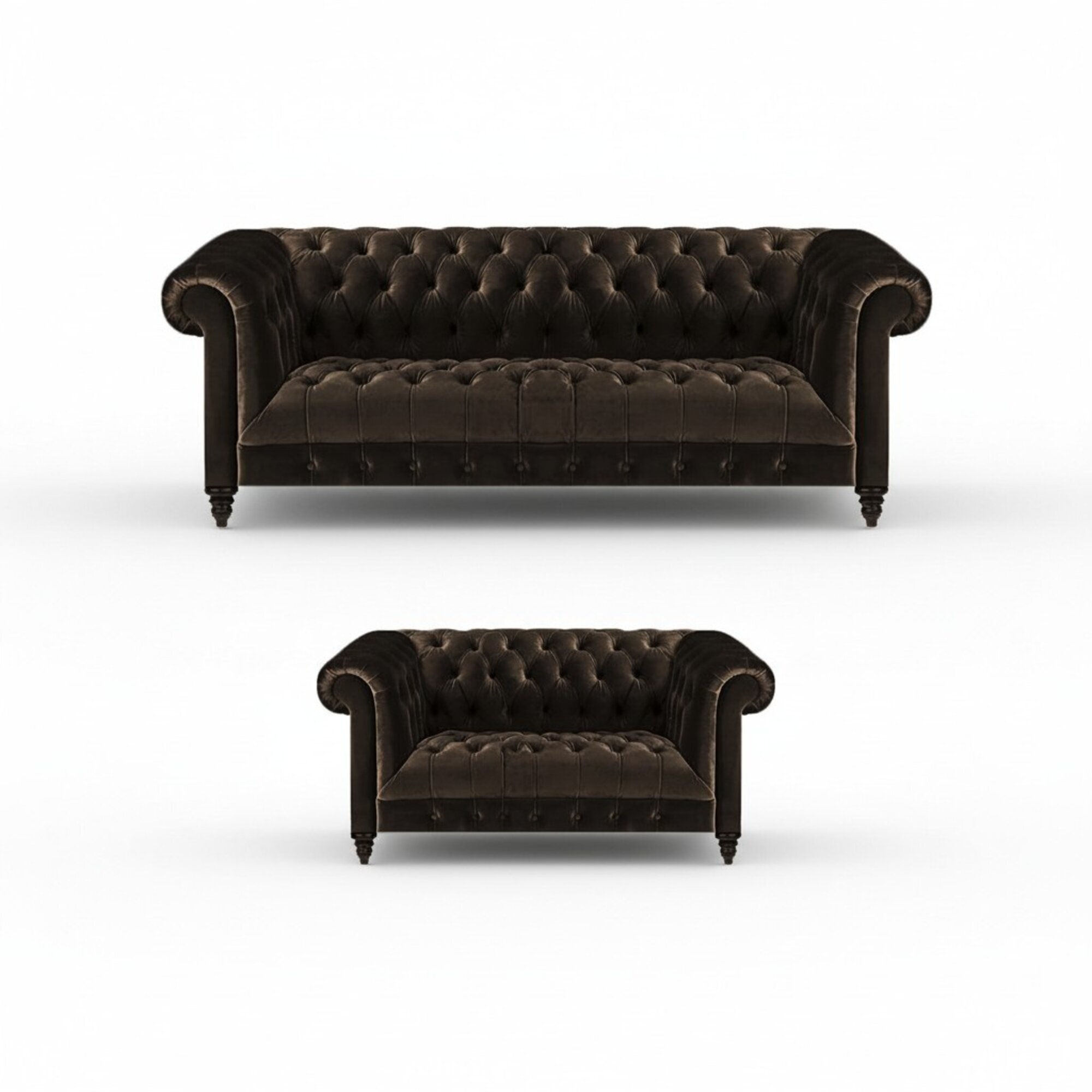 Braune Chesterfield Sitzmöbel Wohnzimmer 2-Sitzer Luxus Dreisitzer 2tlg