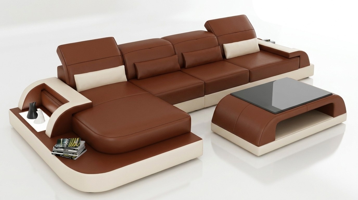 Braune L Form Sofa Couch Polster Garnitur Wohnlandschaft Design Ecksofa