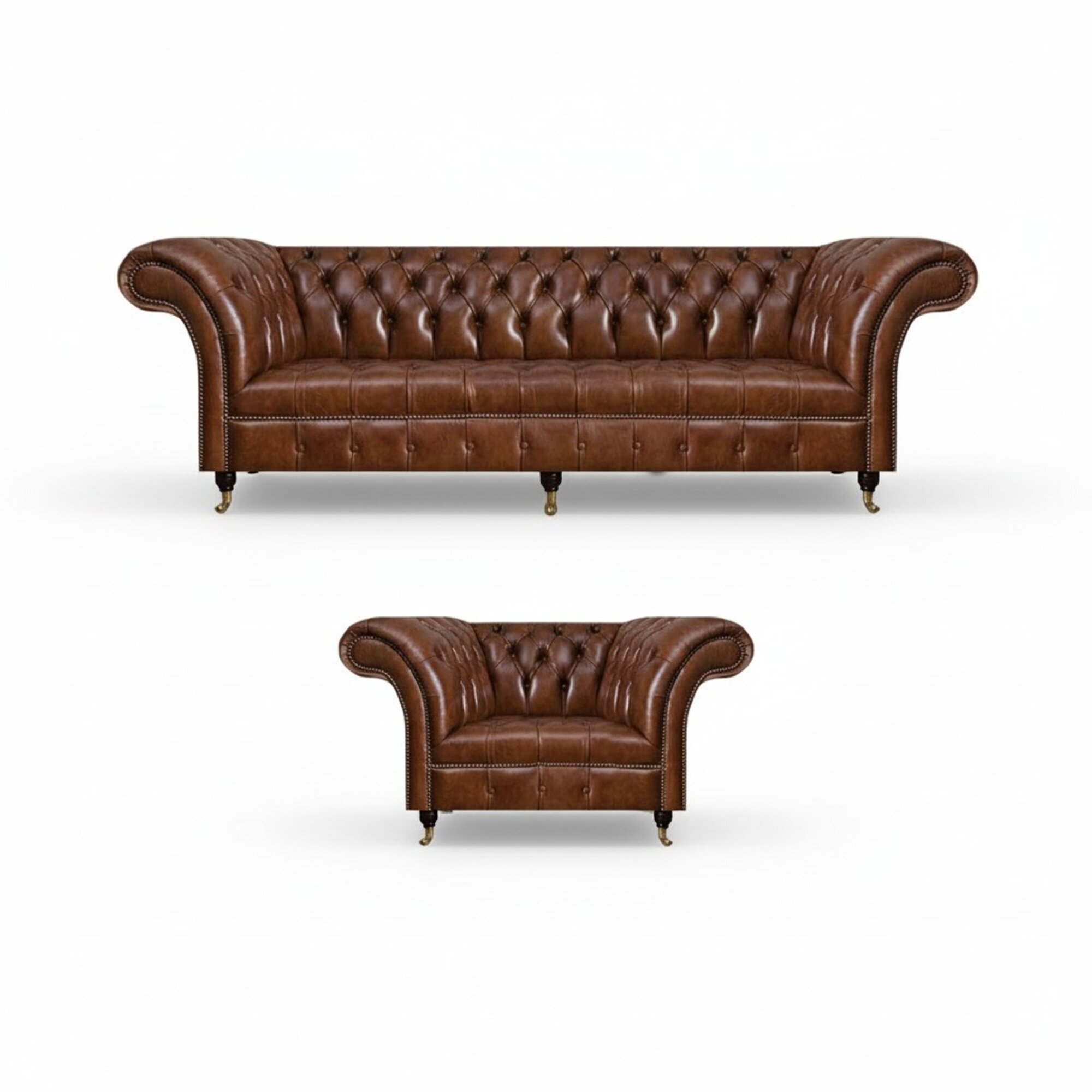 Braune Ledersofas Chesterfield Ledersessel Wohnzimmer Couchen Möbel 2tlg