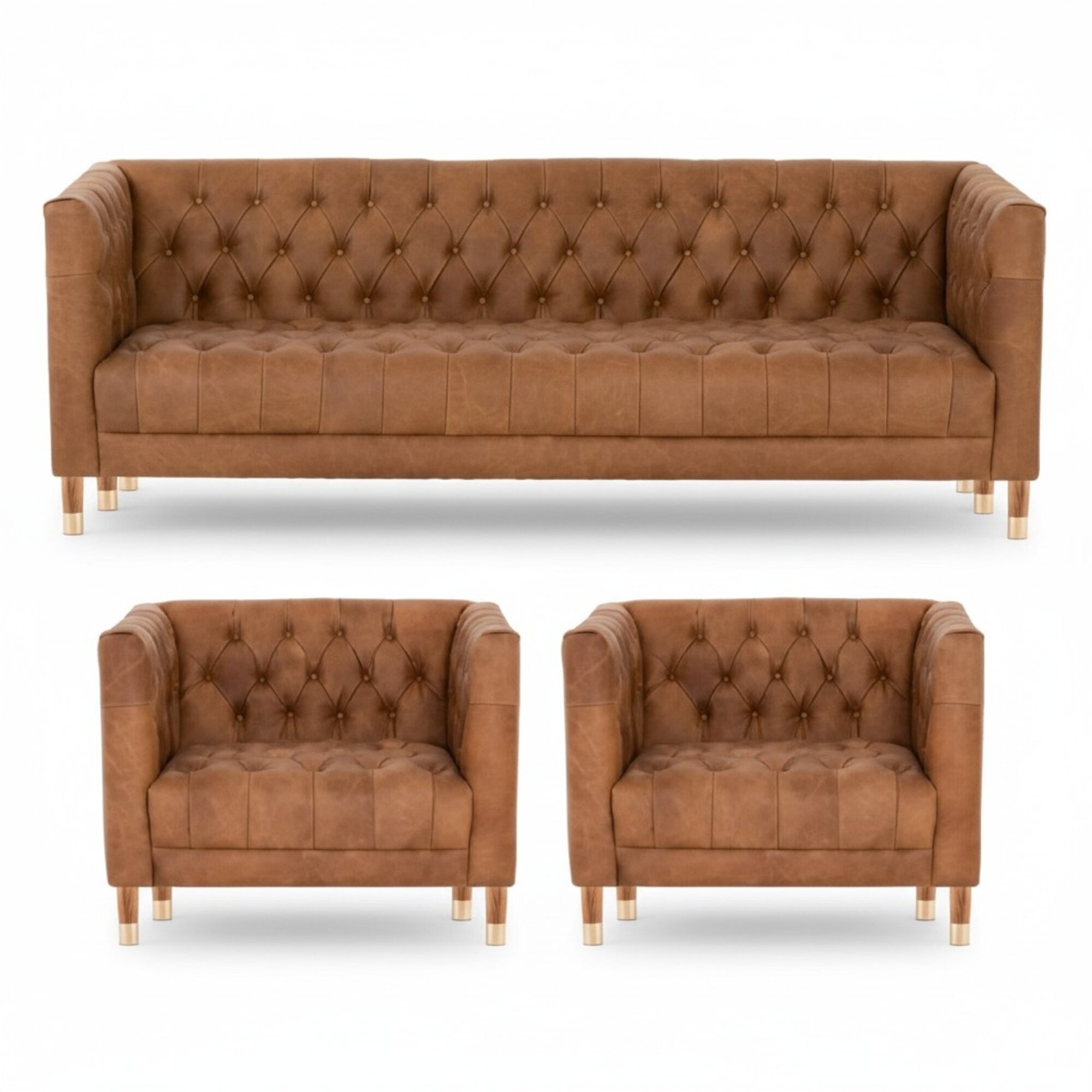 Braune Samt Chesterfield 2 Sessel Leder Modern Design Möbel Sofa Set Sofas Neu