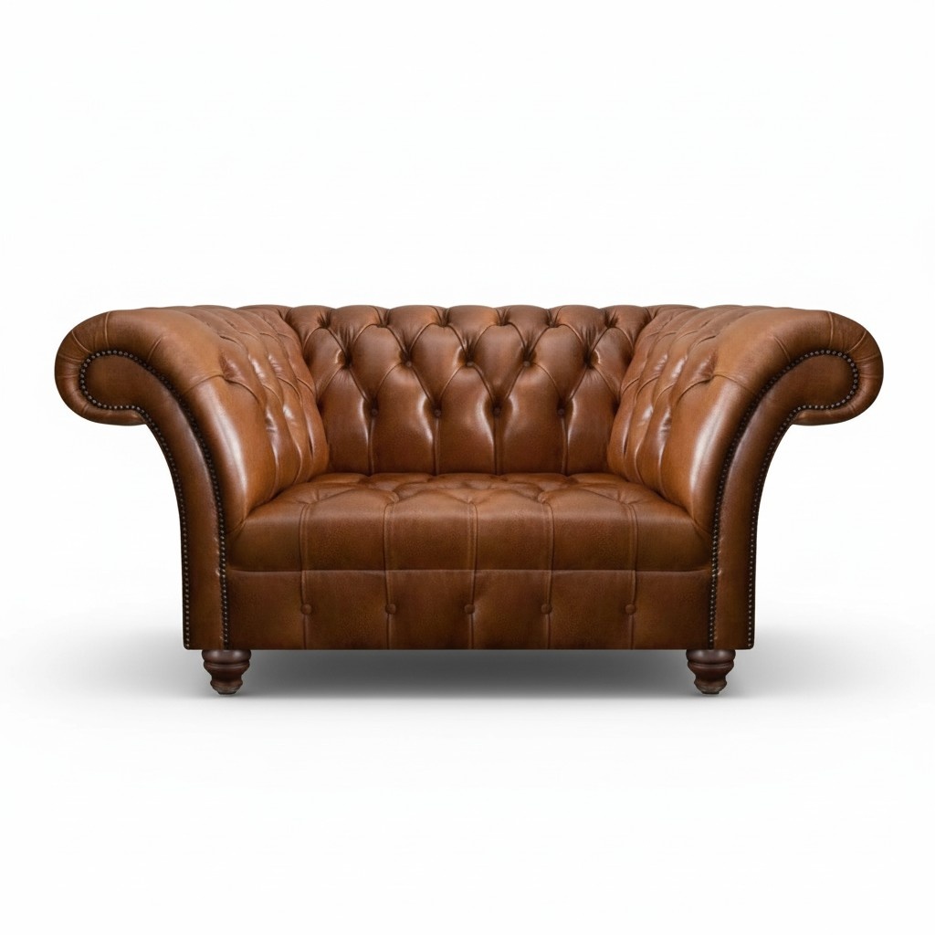 Brauner Chesterfield Leder Zweisitzer Designer Kunstleder 2-Sitzer Sofa