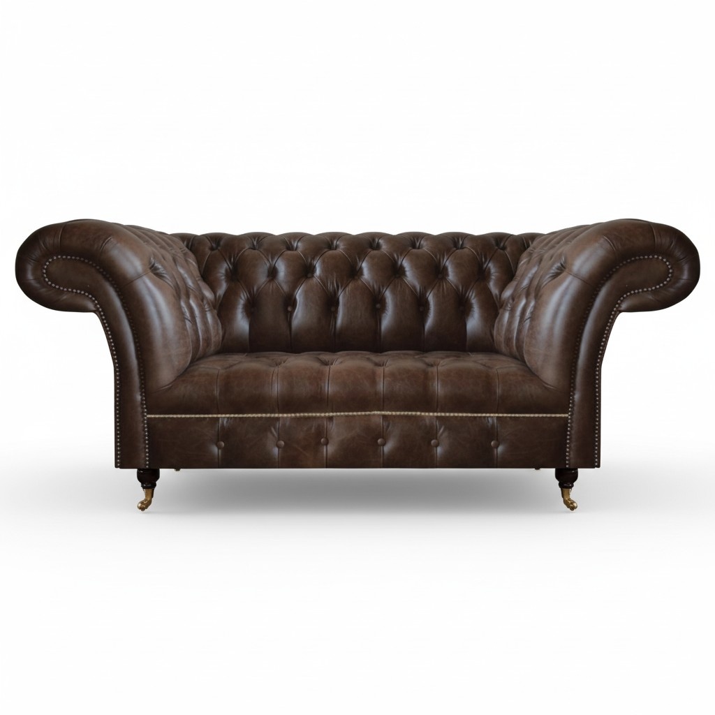 Brauner Chesterfield Leder Zweisitzer Moderne Wohnzimmer Designer Möbel