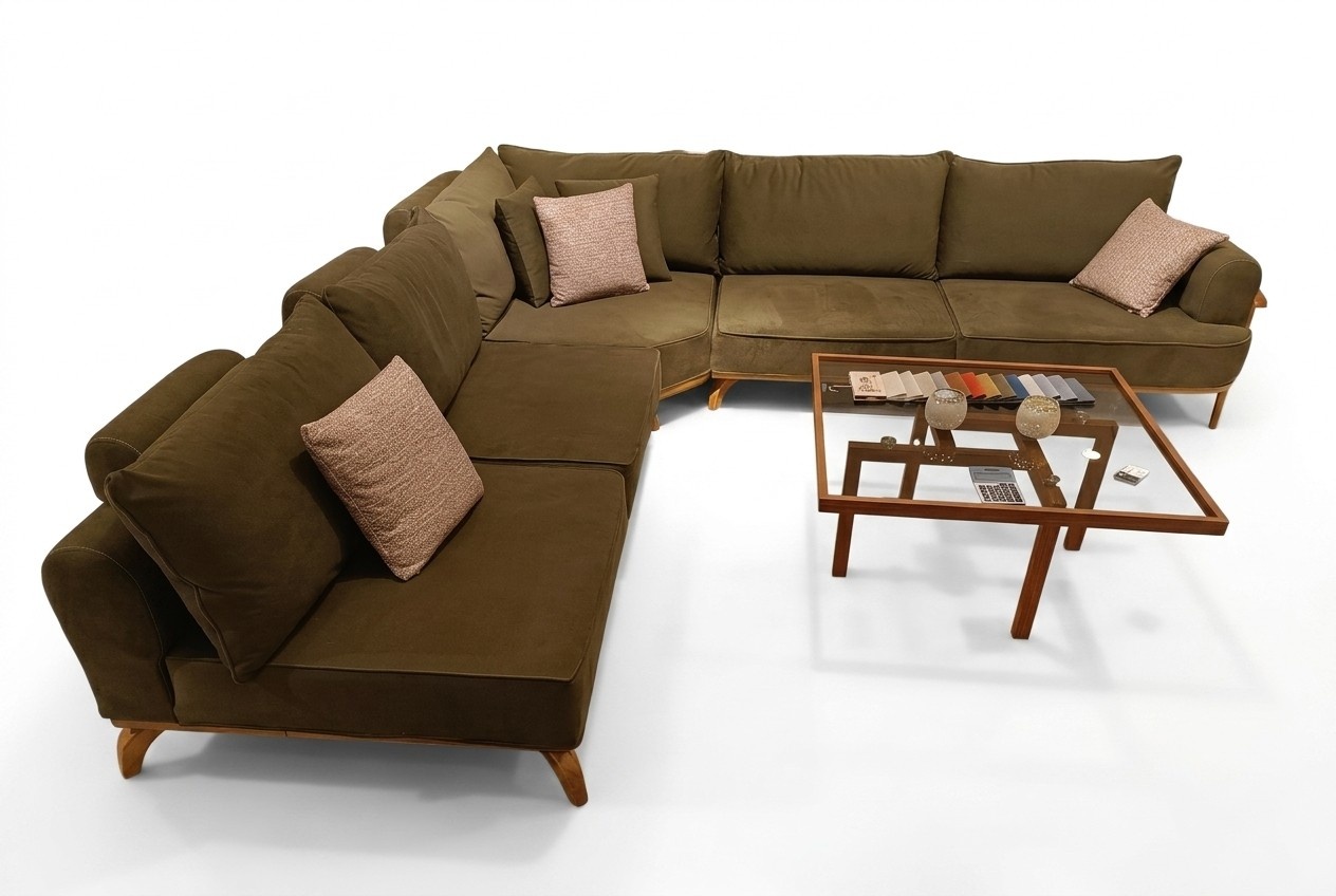 Braunes Ecksofa Luxuriöse Wohnzimmer L-Form Couch Designer Polster Möbel