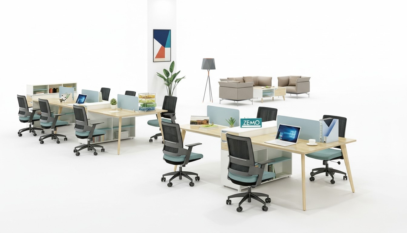 Büro Möbel Einrichtung Tische Holz Tisch 4 Arbeitsplätze Schreibtisch