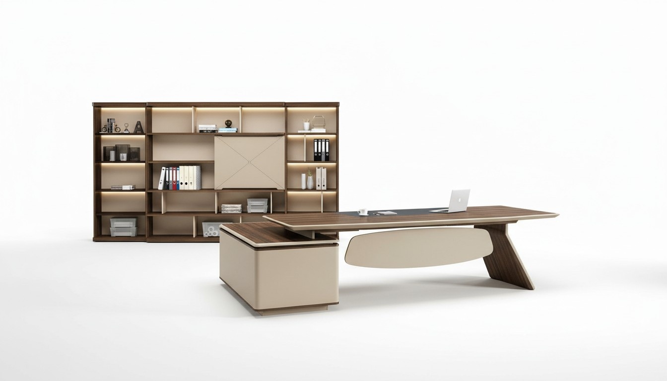Büroeinrichtung 2tlg. Set Chef Tisch + Aktenschrank Schreibtisch Tische Regal