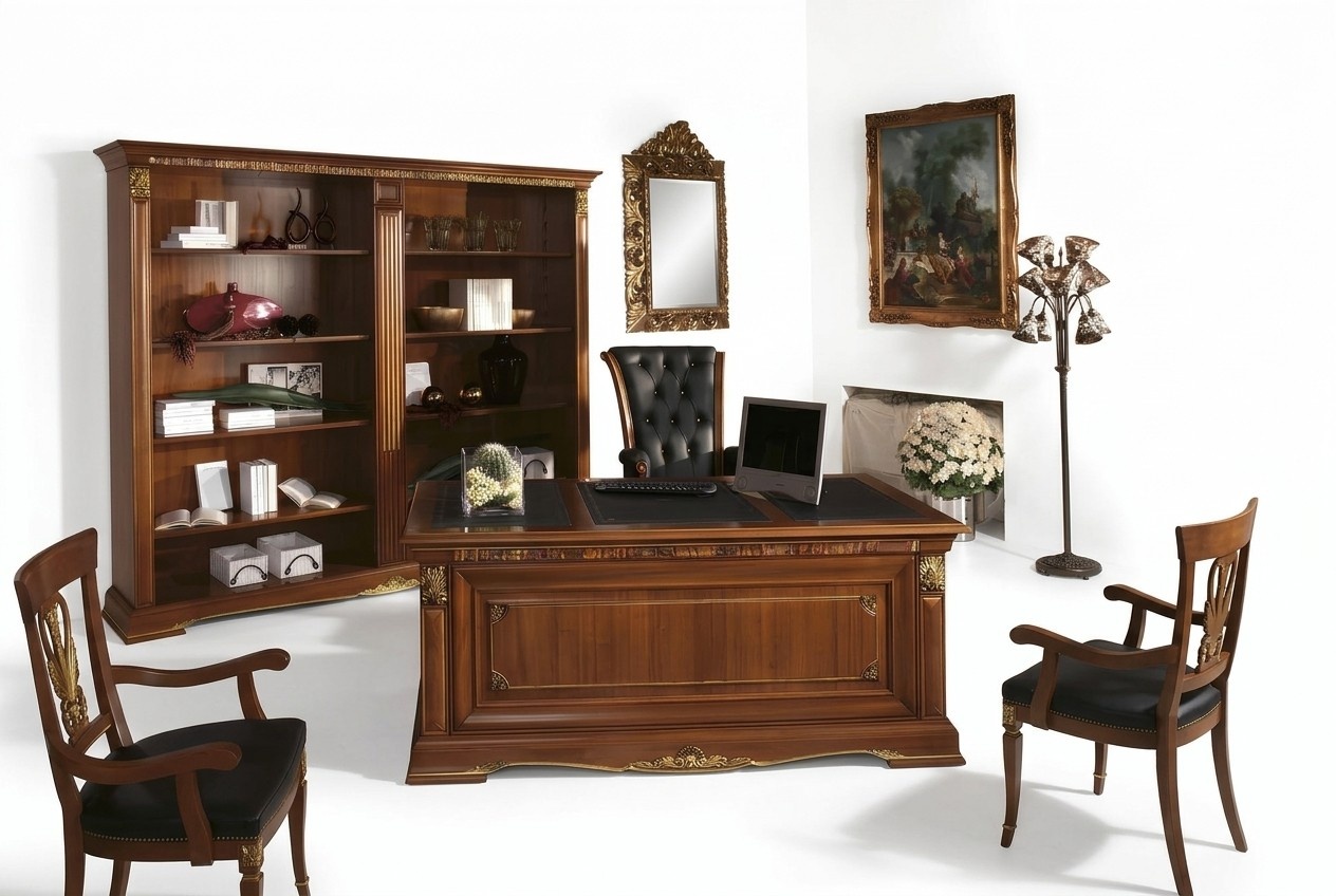 Büroeinrichtung Arbeitszimmer Chef 2tlg. Set Schreibtisch + Aktenschrank Tisch Massivholz