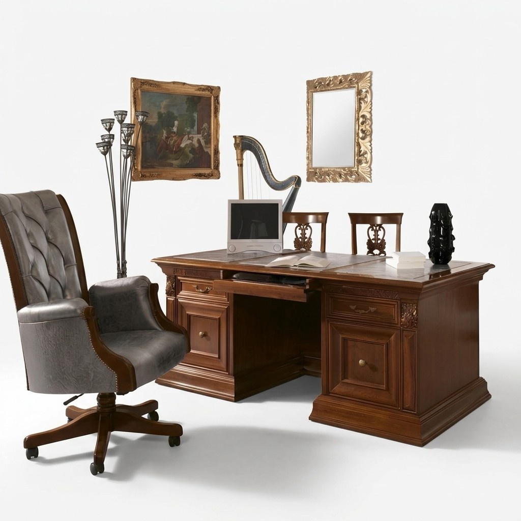 Büroeinrichtung Arbeitszimmer Sessel Büro Möbel Chef Sessel Barock Rokoko 3tlg. Massivholz