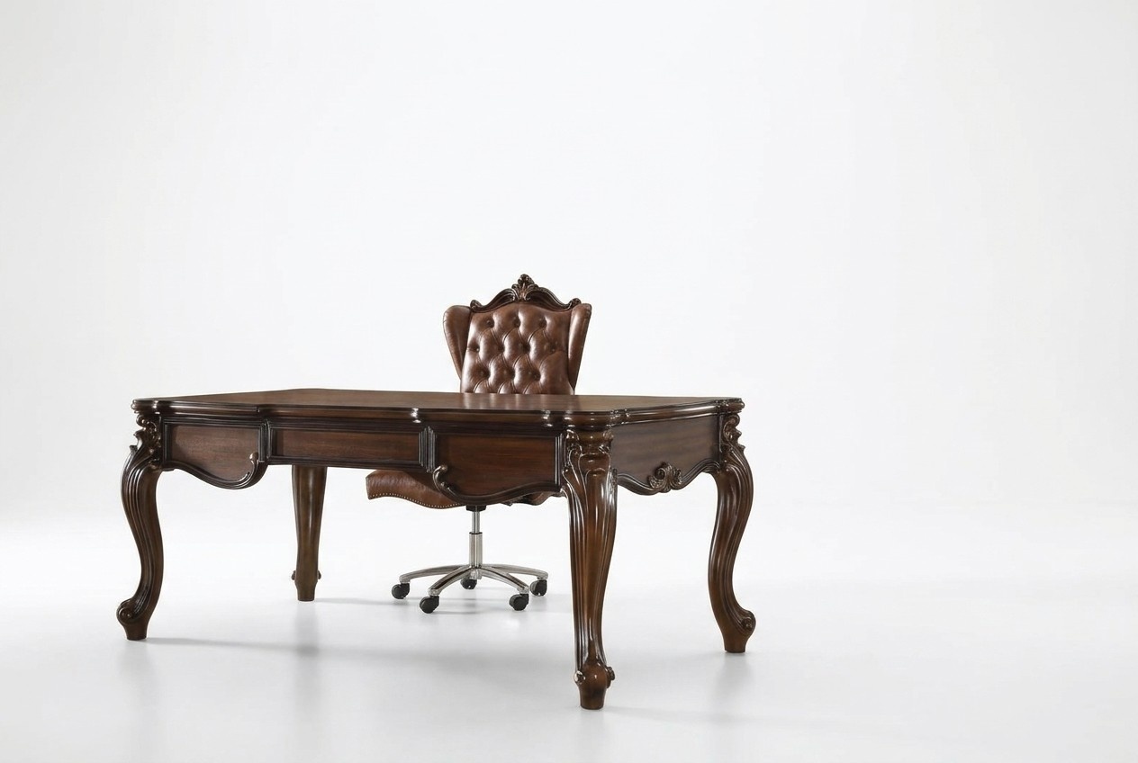 Büroset Schreibtisch Chefsessel Komplett Office Rokoko Barock 2tlg. Set