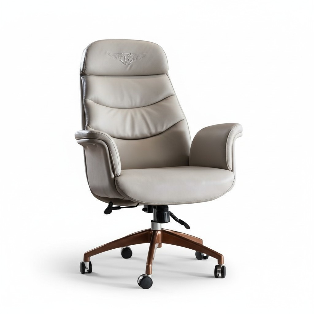 Bürostuhl Beige Leder Edelstahl Arbeitszimmer Büro Möbel Luxus Einrichtung Neu