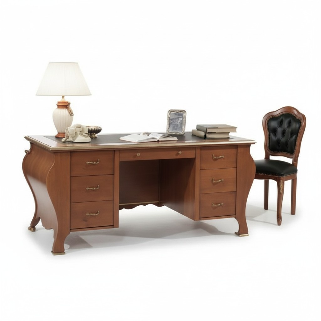 Bürotisch klassisches Design Schreibtisch braunem Holz Tisch Möbel