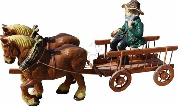 Design Pferde mit Wagen Figur Garten Statue Skulptur Figuren