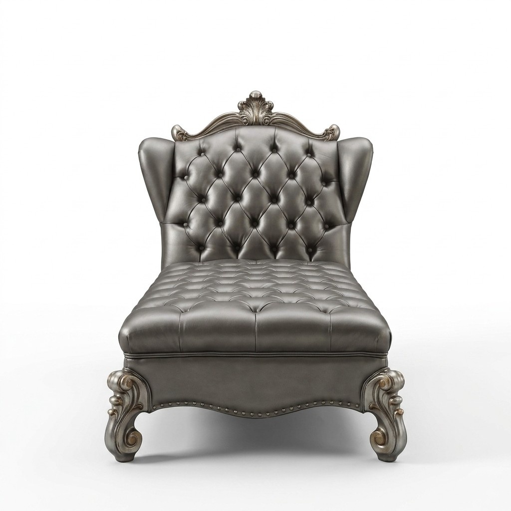 Chaiselongues Chesterfield Liege Chaise Leder Sofa Relax Silber Barock