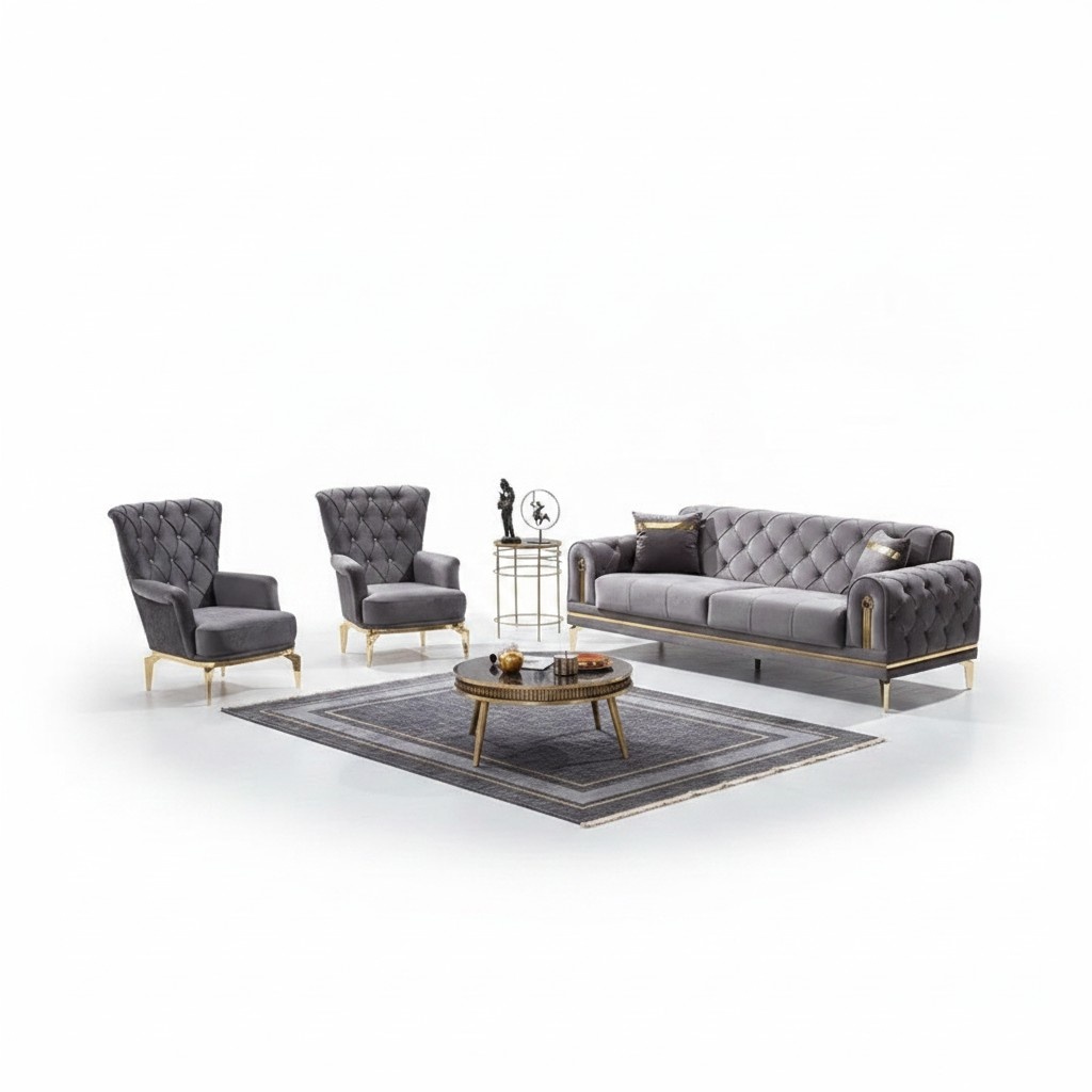 Chesterfield 2x Sessel Textil Polstermöbel Luxus Polster Sitz Wohnzimmer
