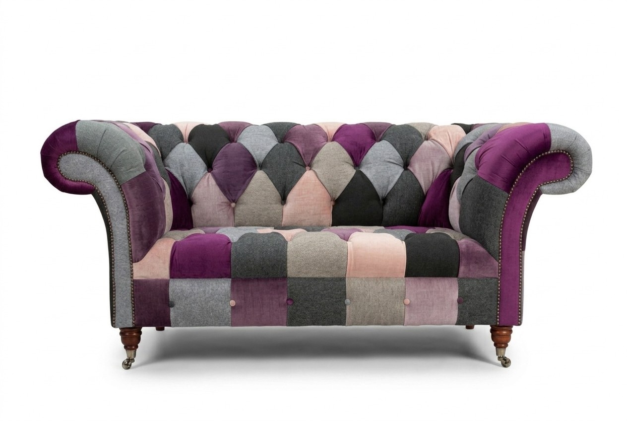 Chesterfield 2 Sitzer Sofa Textil Couch Polster Design Bunt Sofas Neu Zweisitzer