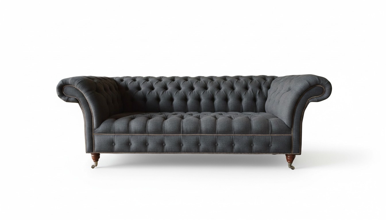 Chesterfield 3 Sitz Textil Dunkelgrau Modern Design Couchen Sofa Möbel Designer