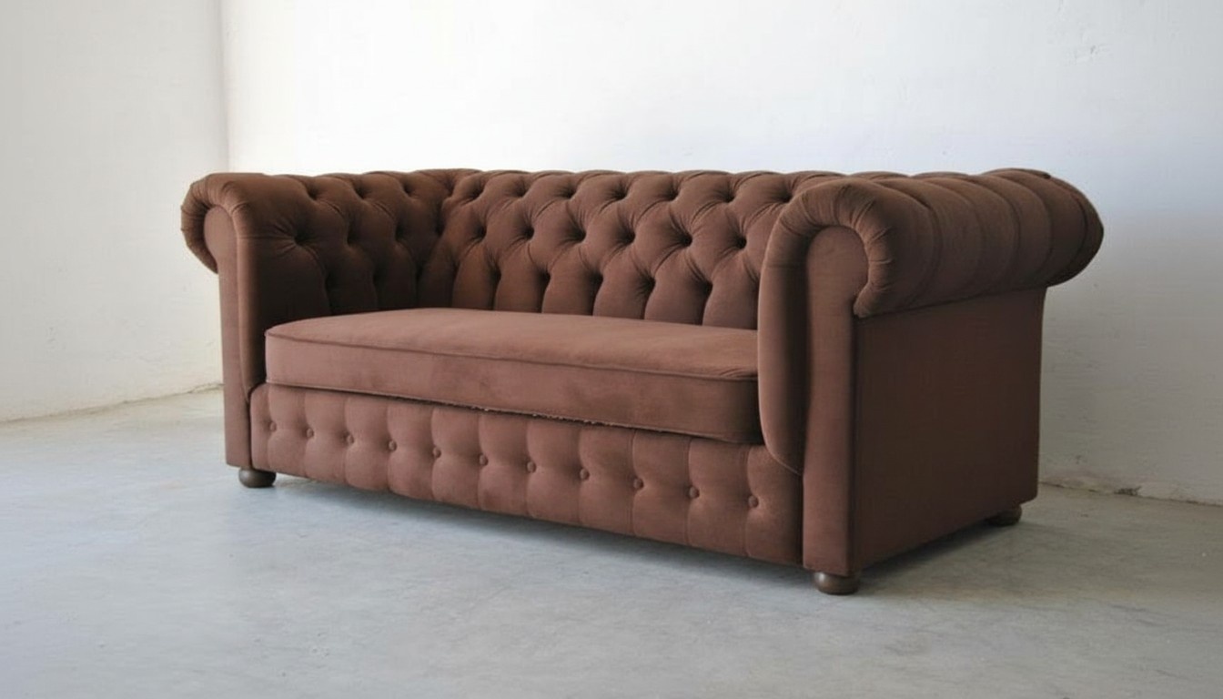 Chesterfield 3 Sitzer Couch Polster Textil Couchen Sitz Wohnzimmer Sofa Braun